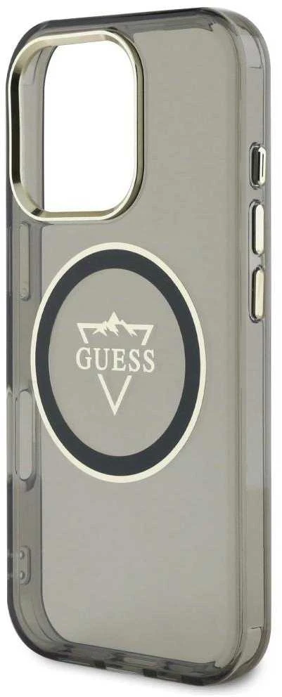 Dėklas Guess IML Metal Mountain Logo MagSafe Apple iPhone 16 Pro juodos spalvos