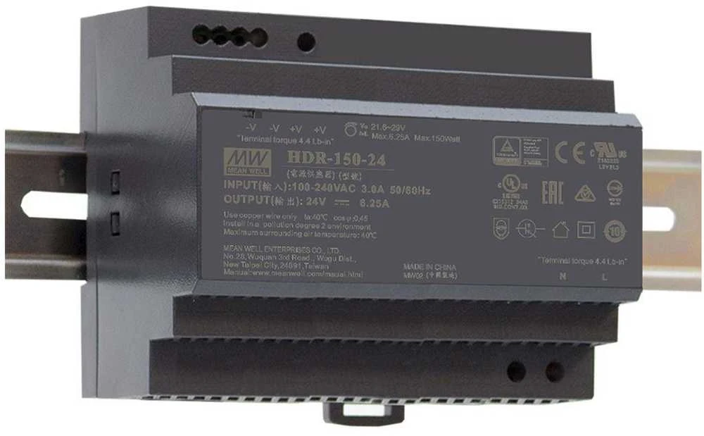 Mean Well Maitinimo blokas ant DIN bėgelio HDR-150-48N (3.2A/48V, 105x90x54.5)