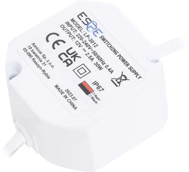 Ropam Impulsinis maitinimo šaltinis ESPE LP-3012 (30W, 2.5A/12V, hermetinis IP67, 50x47x25)