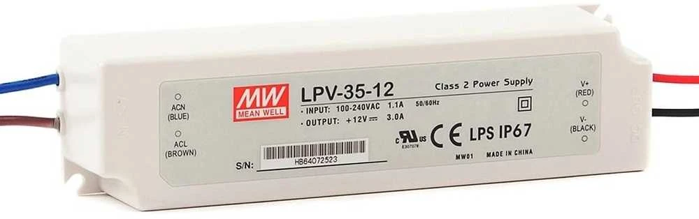 Impulsinis maitinimo šaltinis LED 12V 36W 3A IP67, Mean well, LPV-35-12