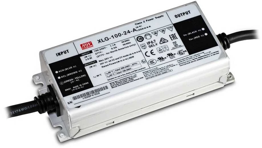 Impulsinis maitinimo šaltinis LED 24V 150W 6.25A, IP67, dimeriuojamas, MEAN WELL, XLG-150-24-A