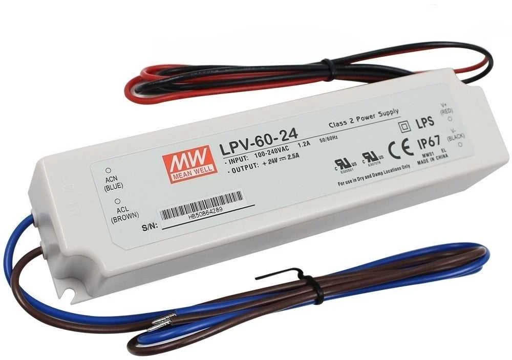 Impulsinis maitinimo šaltinis LED 24V 60W 2.5A, IP67, MEAN WELL LPV-60-24
