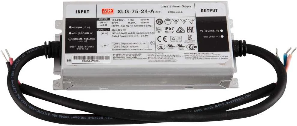 Impulsinis maitinimo šaltinis LED 24V 75W 3.1A, IP67, dimeriuojamas, MEAN WELL, XLG-75-24-A