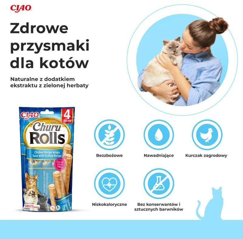 Inaba Churu Cat skanėstas Rolls vištienos tuno šukutės (4 lazdelės) 40g