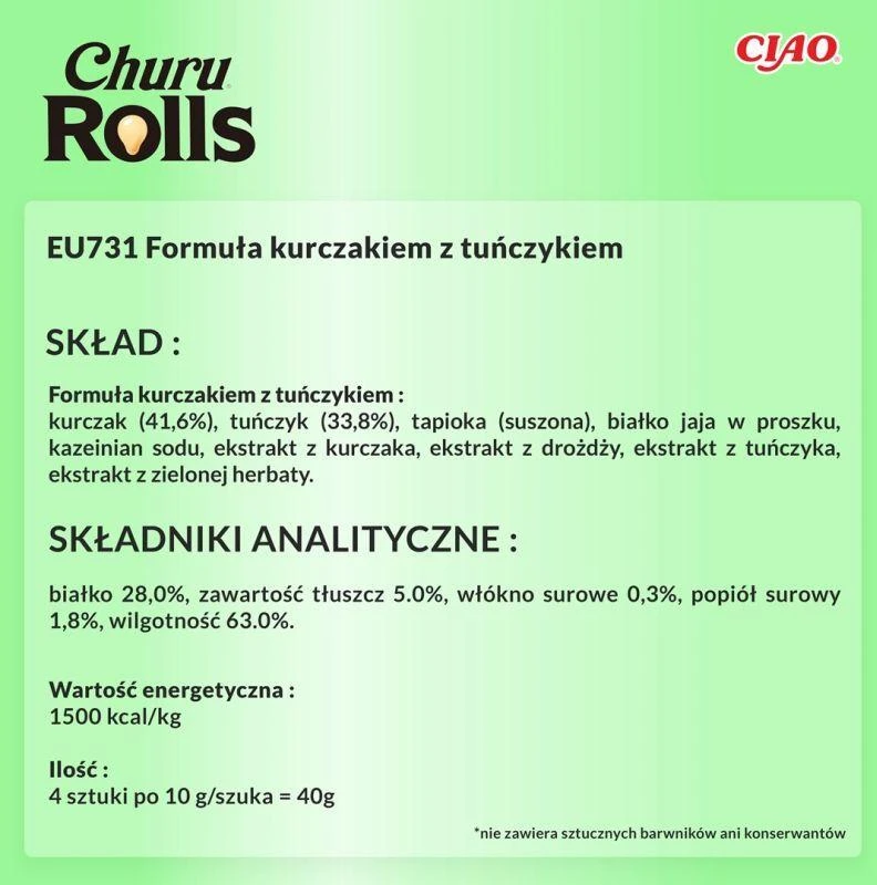Inaba Churu Cat skanėstas Rolls Chicken Tuna (4 Sticks) 40g