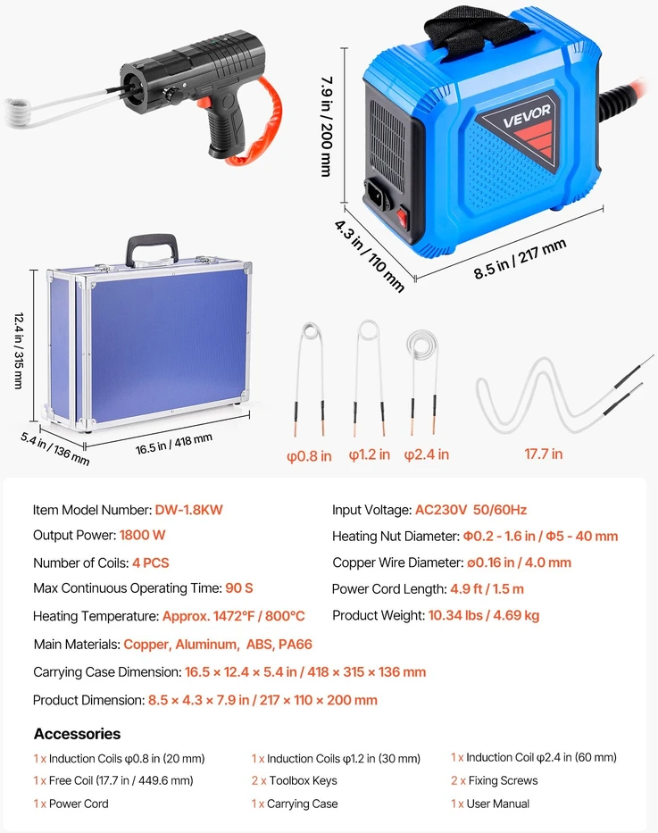VEVOR Magnetinis indukcinis veržlių šildytuvas 1800W