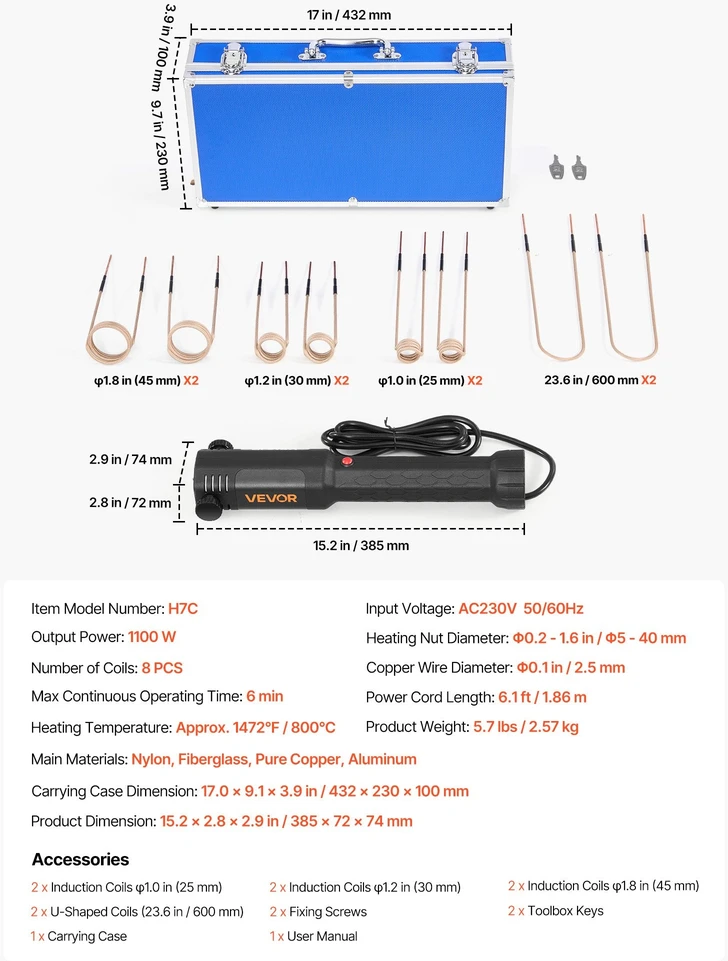 VEVOR Indukcinis veržlės šildytuvas (1100W) 230V