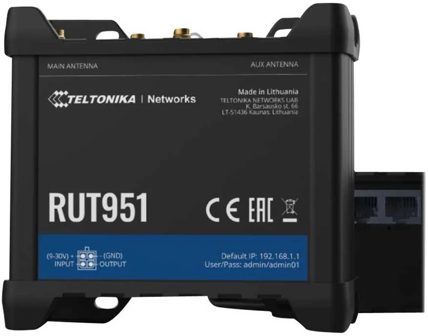 Maršrutizatorius Teltonika | Industrial Cellular router | RUT951 | 802.11n | 10/100 Mbit/s | Mesh Support No | MU-MiMO No | 2G/3G/4G | Antenna type 2 x SMA for LTE, 2 x RP-SMA