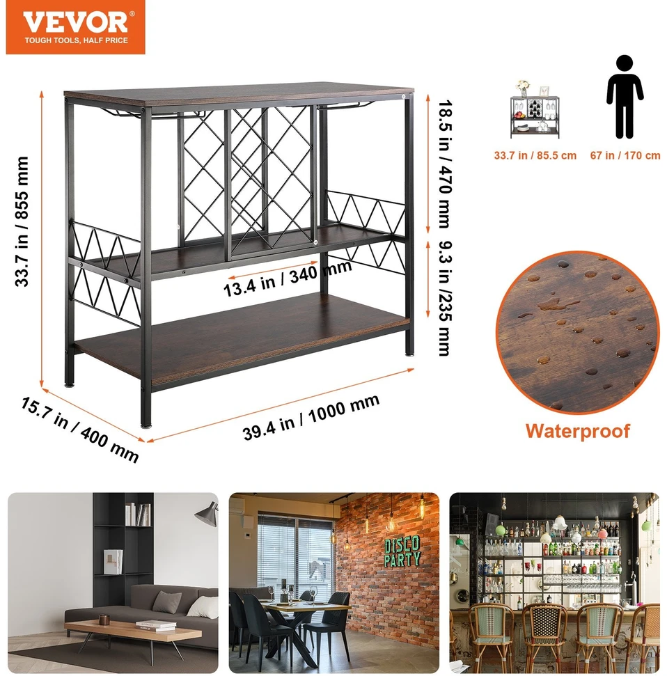 VEVOR 100 cm industrinė baro spintelė su vyno laikikliu