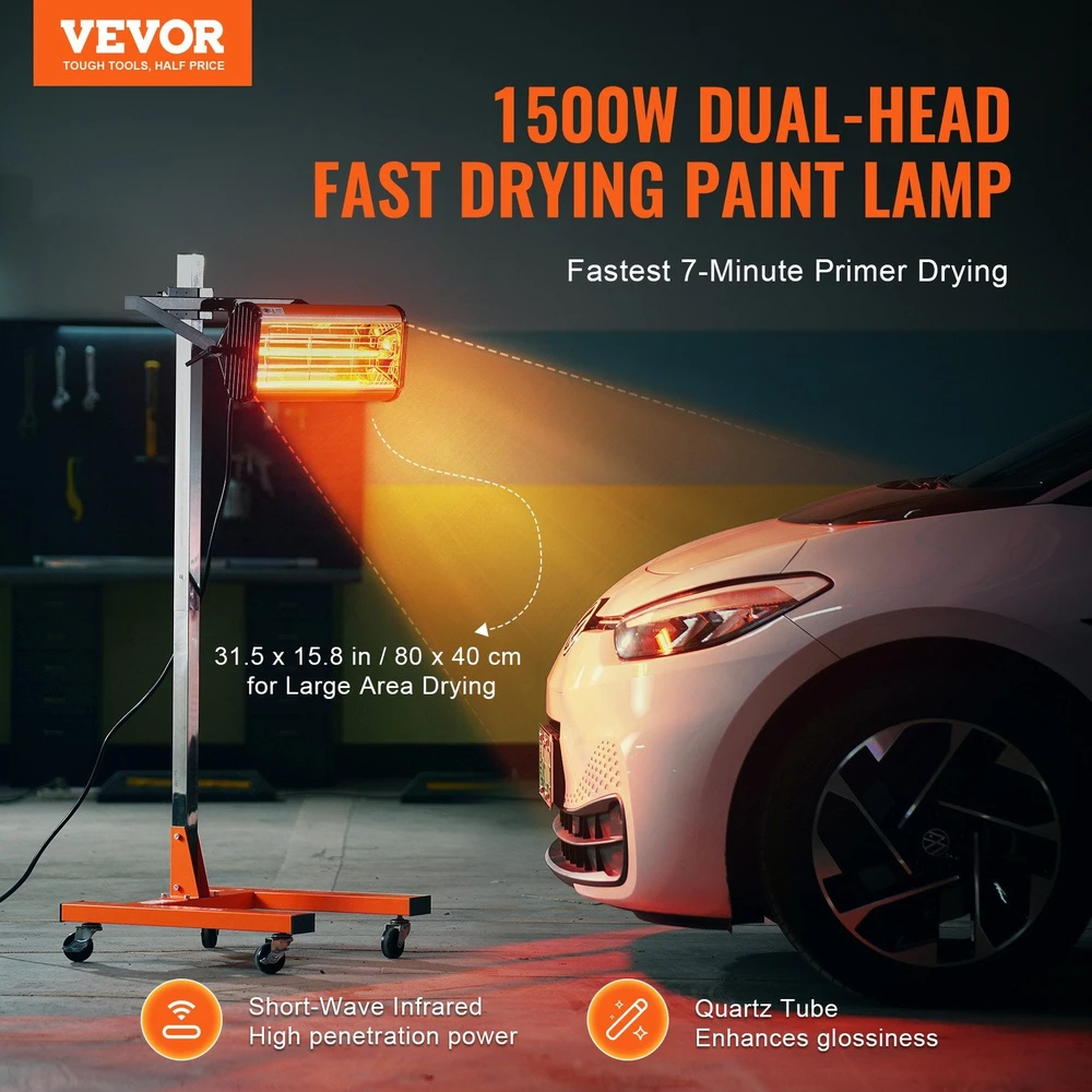 VEVOR 1500W infraraudonųjų spindulių lempa automobilių dažų džiovinimui