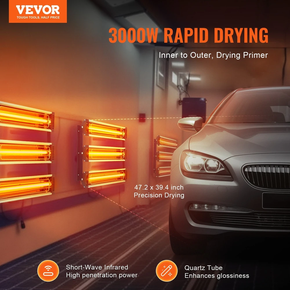VEVOR Infraraudonųjų spindulių šildytuvas dažymo kabinoms, 2 komplektai, 3000W