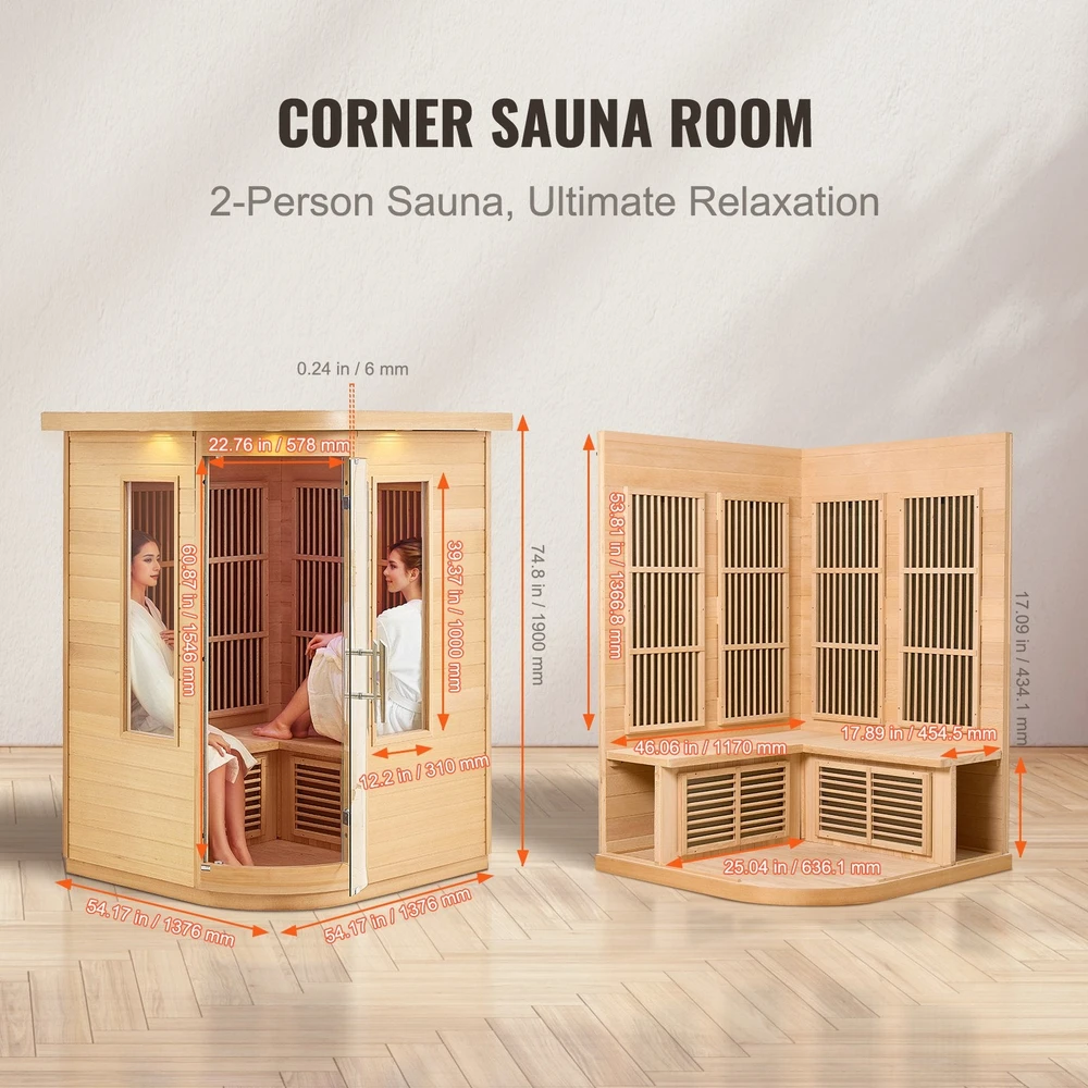 VEVOR Infraraudonųjų spindulių dvivietė medinė sauna