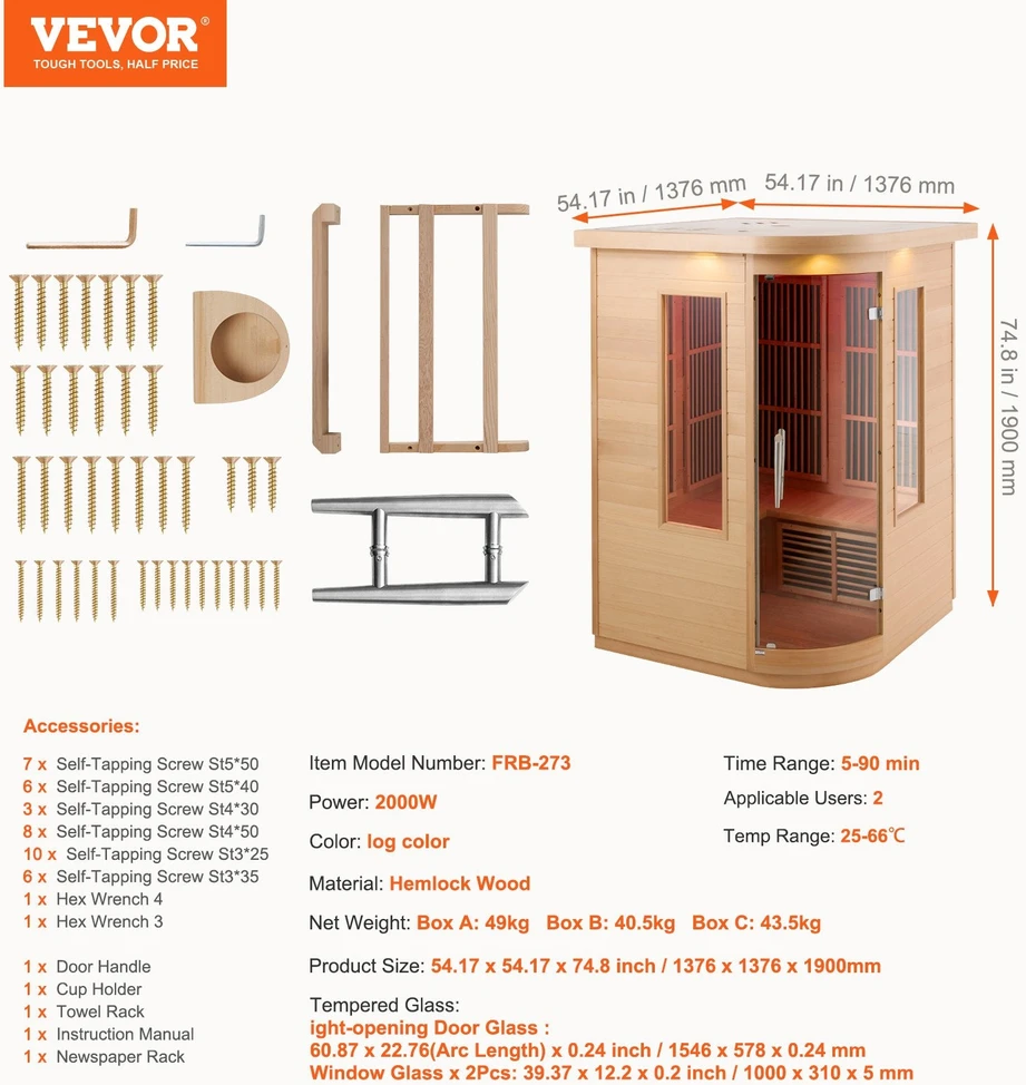 VEVOR Infraraudonųjų spindulių dvivietė medinė sauna