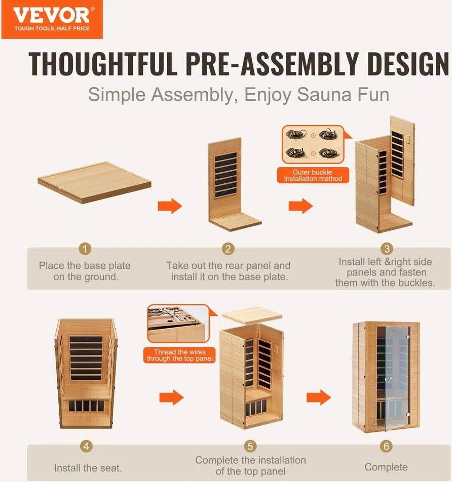 VEVOR Infraraudonųjų spindulių medinė sauna 1-2 asmenims