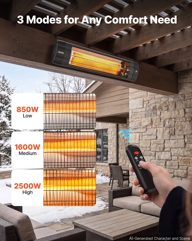 Infraraudonųjų spindulių šildytuvas VEVOR JHS-2500RS, 2500W