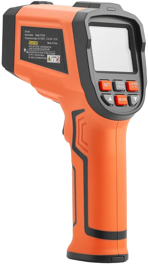 Infraraudonųjų spindulių termometras (pirometras) VEVOR GT1200, -30°C iki 1200°C