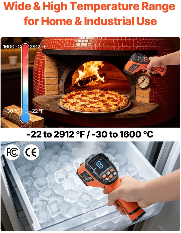 Infraraudonųjų spindulių termometras VEVOR GT1600, nuo -30°C iki 1600°C