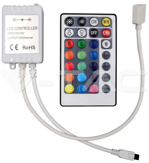 V-tac Infraraudonųjų spindulių valdiklis su nuotolinio valdymo pultu, skirtas 3in1+RGB LED juostai, 28 mygtukai