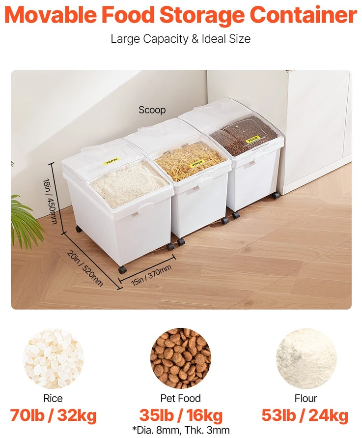 VEVOR Ingredientų dėžės su rateliais, 3 vnt.