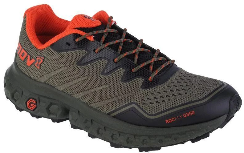 Inov-8 RocFly G 350 vyriški alyvuogių-oranžiniai batai.