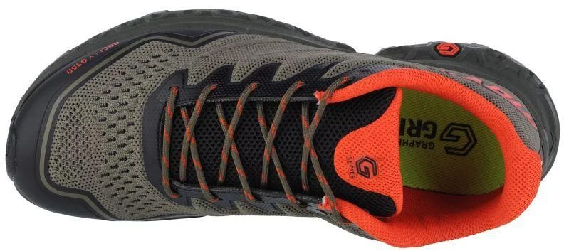 Inov-8 RocFly G 350 vyriški alyvuogių-oranžiniai batai.