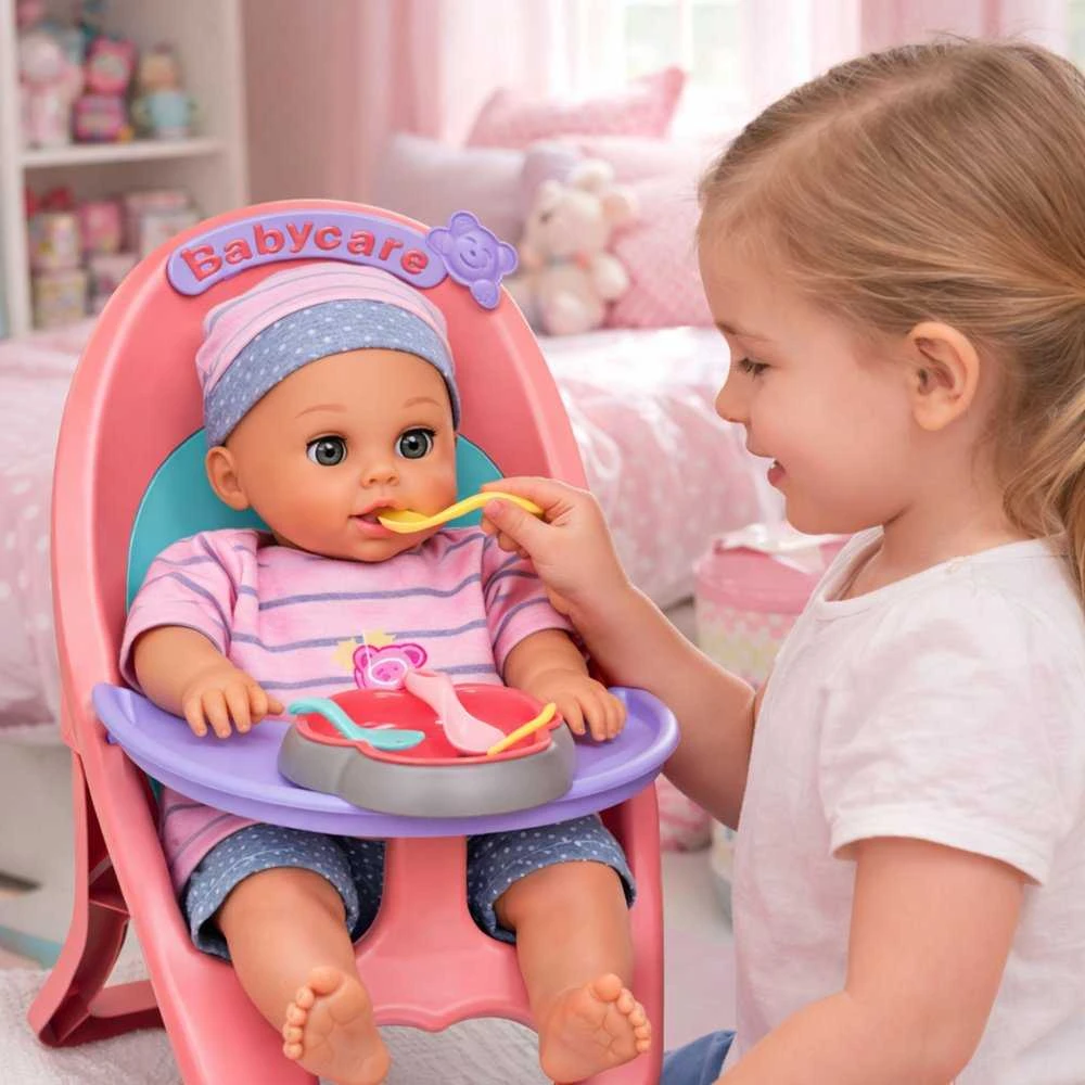 Lean Toys Interaktyvi kūdikio lėlė 30 cm su kėdute ir priedais