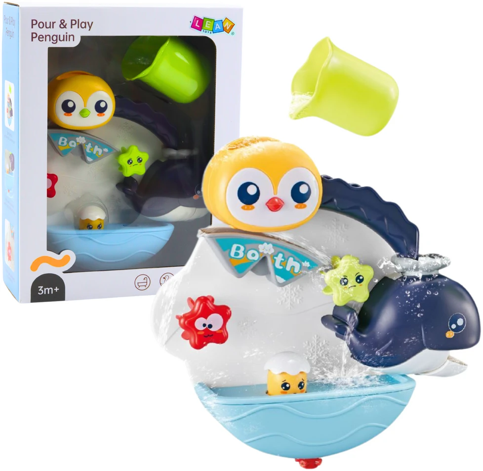 Lean Toys Interaktyvus vonios žaislas pingvinas su vandens efektais