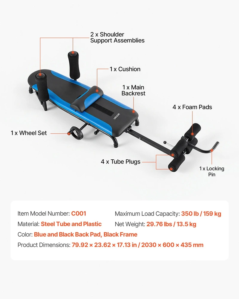 VEVOR Inversinis stalas, 159 kg talpos nugaros tempimo įrenginys