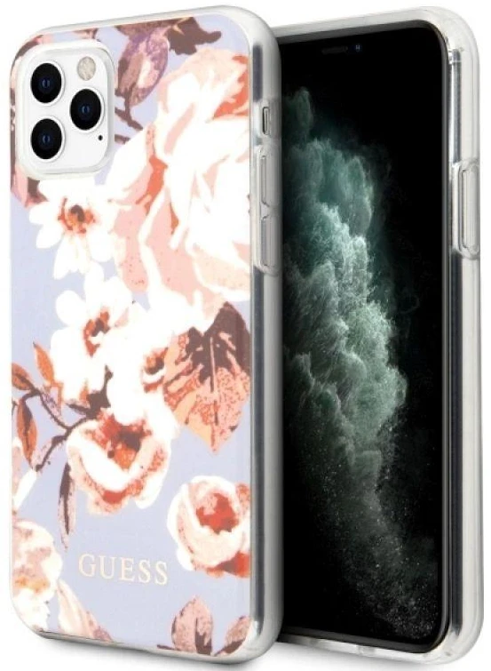 Guess dėklas, skirtas iPhone 11 Pro Max GUHCN65IMLFL02 alyvinis kietas dėklas, skirtas Flower Collection