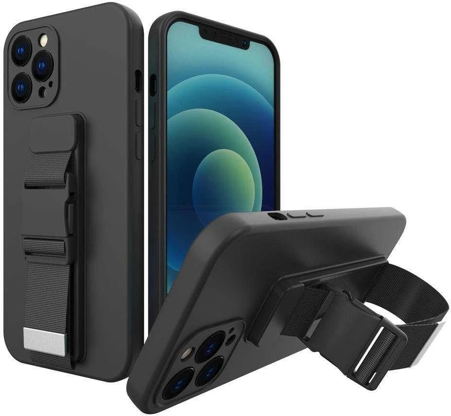 Hurtel Rope dėklas su dirželiu skirtas iPhone 13 mini, juodas