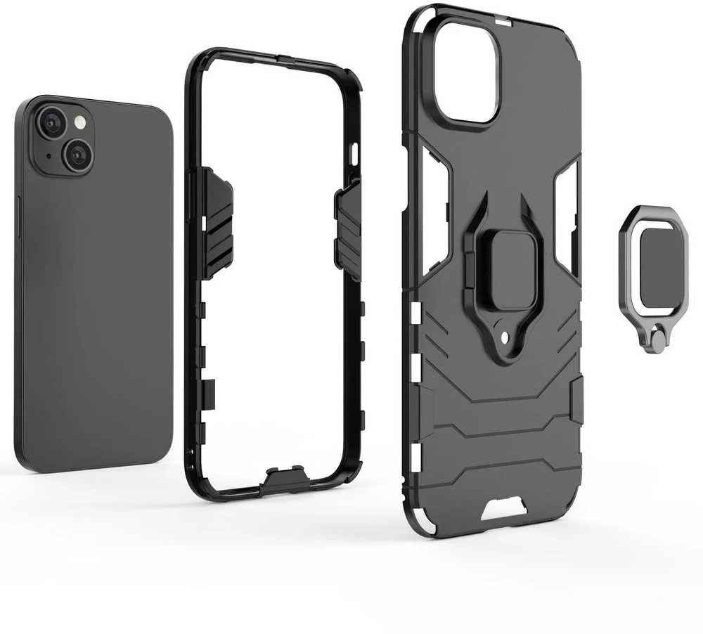 Hurtel Ring Armor case Apple iPhone 14 Plus armored cover magnetic holder ring dėklas telefonui juodos spalvos