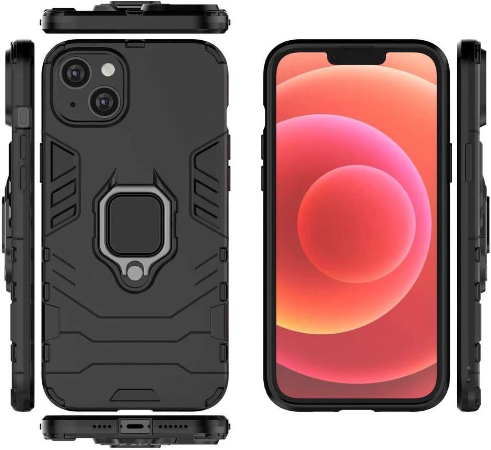 Hurtel Ring Armor case Apple iPhone 14 Plus armored cover magnetic holder ring dėklas telefonui juodos spalvos