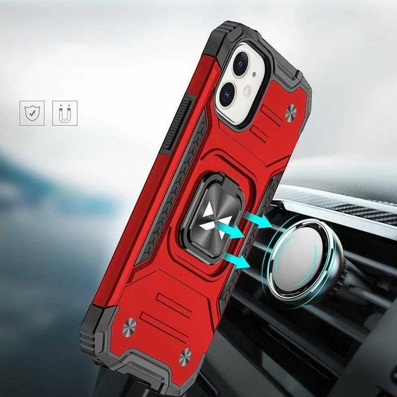 Wozinsky Ring Armor Apple iPhone 14 Plus armored magnetic holder ring dėklas telefonui raudonos spalvos