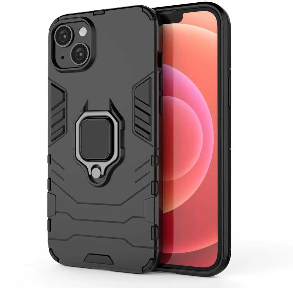 Hurtel Ring Armor case Apple iPhone 14 Plus armored cover magnetic holder ring dėklas telefonui juodos spalvos