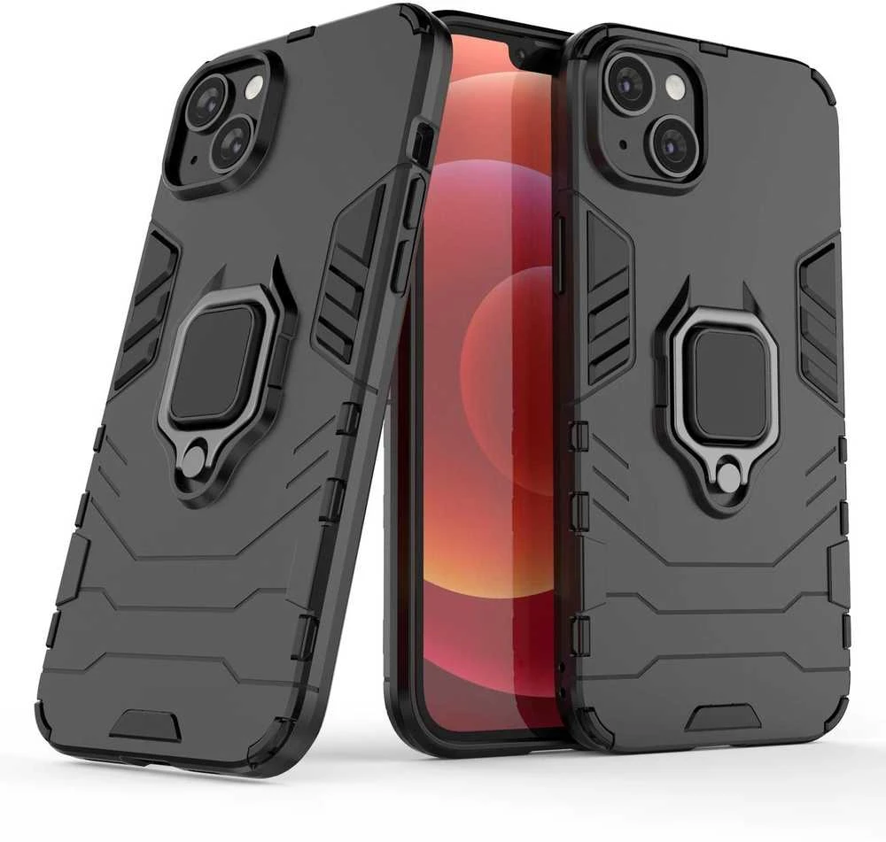 Hurtel Ring Armor case Apple iPhone 14 Plus armored cover magnetic holder ring dėklas telefonui juodos spalvos