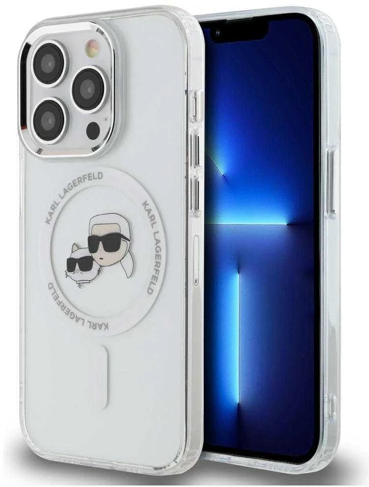 Karl Lagerfeld KLHMP14LHLSKCH Apple iPhone14 Pro 6.1″ baltos spalvos kietas dėklas IML Metal Karl&Choupette Head MageSaf