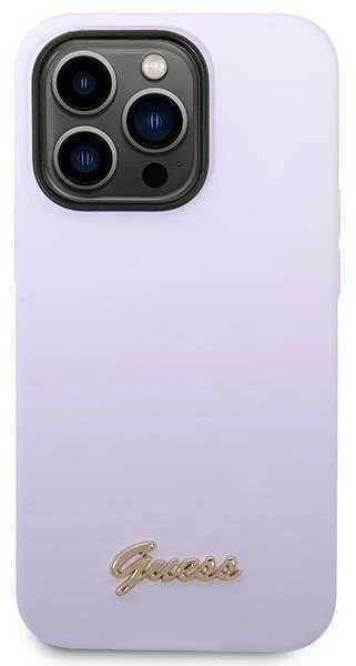 Guess GUHCP14XSLSMU Apple iPhone 14 Pro Max 6,7″ violetinės spalvos kietas dėklas Silicone Vintage Gold Logo