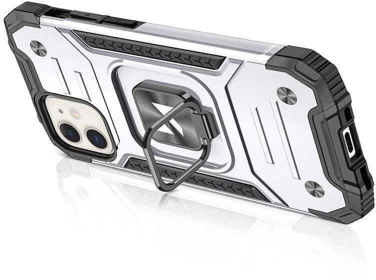 Wozinsky Ring Armor Apple iPhone 14 armored magnetic holder ring dėklas telefonui sidabrinės spalvos