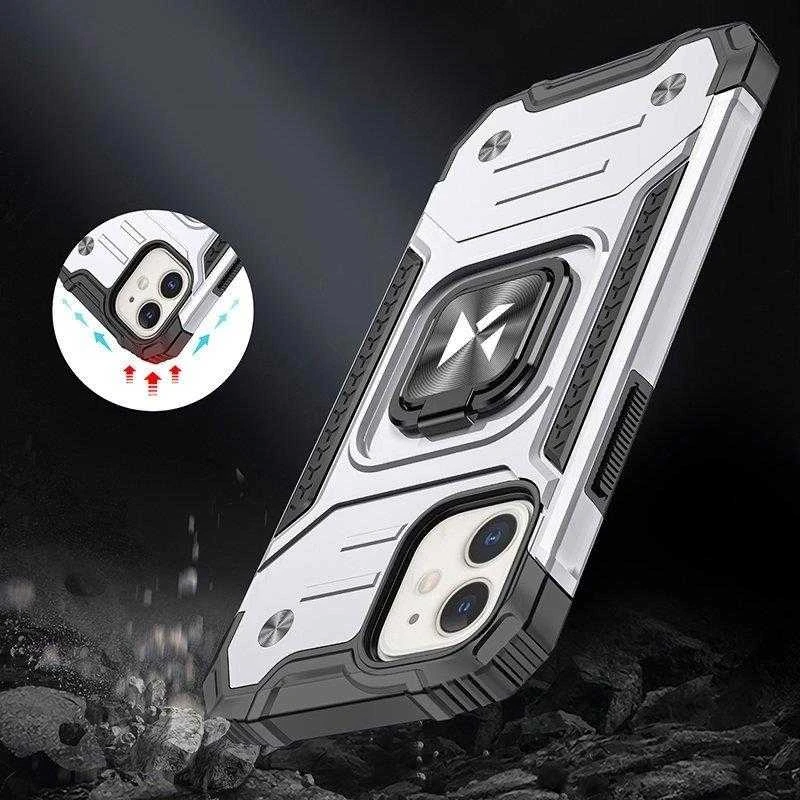 Wozinsky Ring Armor Apple iPhone 14 armored magnetic holder ring dėklas telefonui sidabrinės spalvos