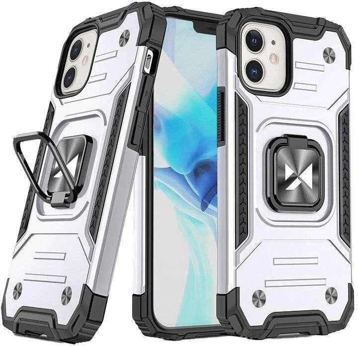 Wozinsky Ring Armor Apple iPhone 14 armored magnetic holder ring dėklas telefonui sidabrinės spalvos
