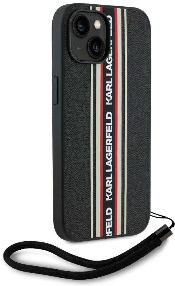 Dėklas Karl Lagerfeld Saffiano Athleisure Stripes Cord Apple iPhone 15 red