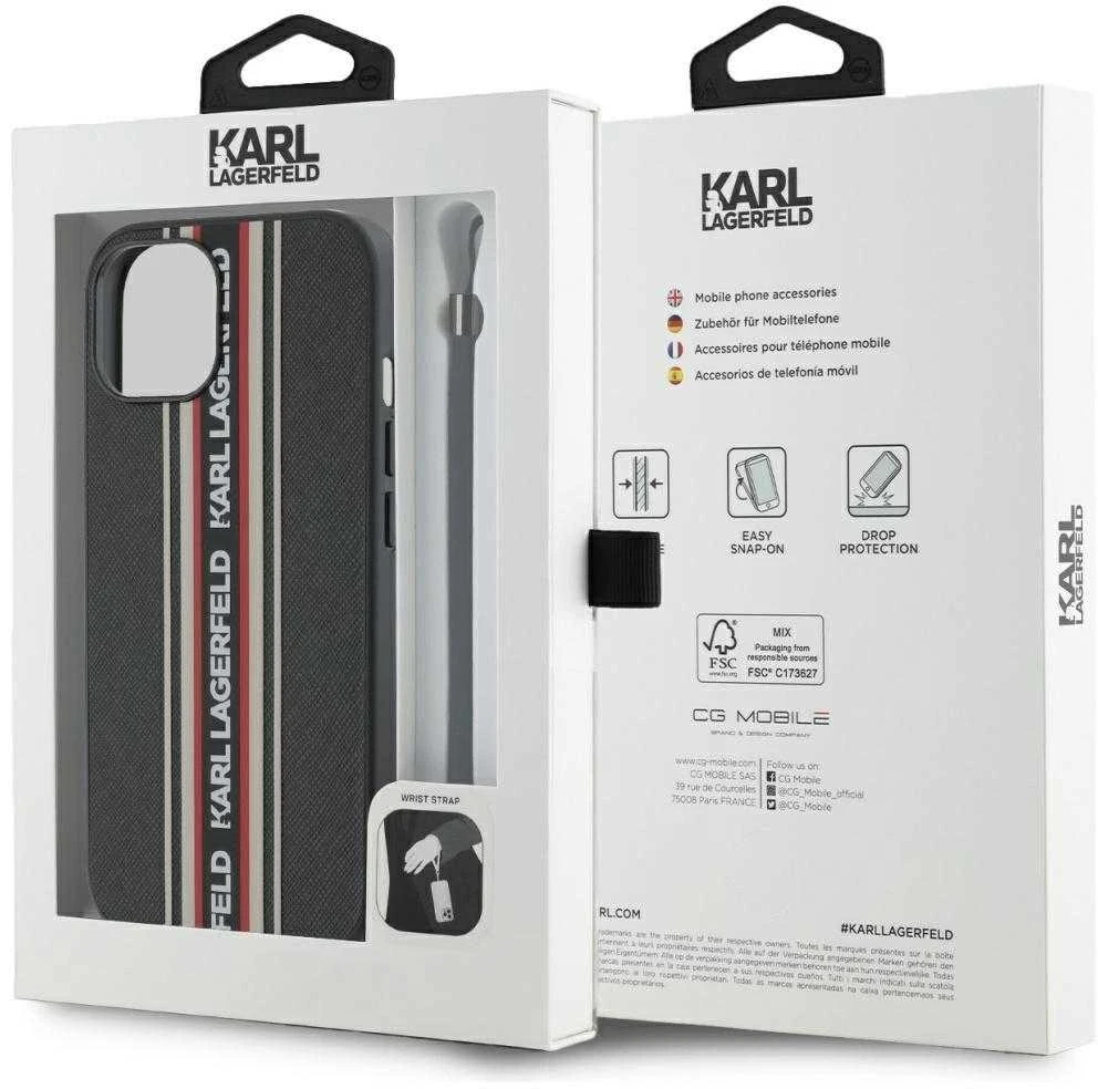 Dėklas Karl Lagerfeld Saffiano Athleisure Stripes Cord Apple iPhone 15 red