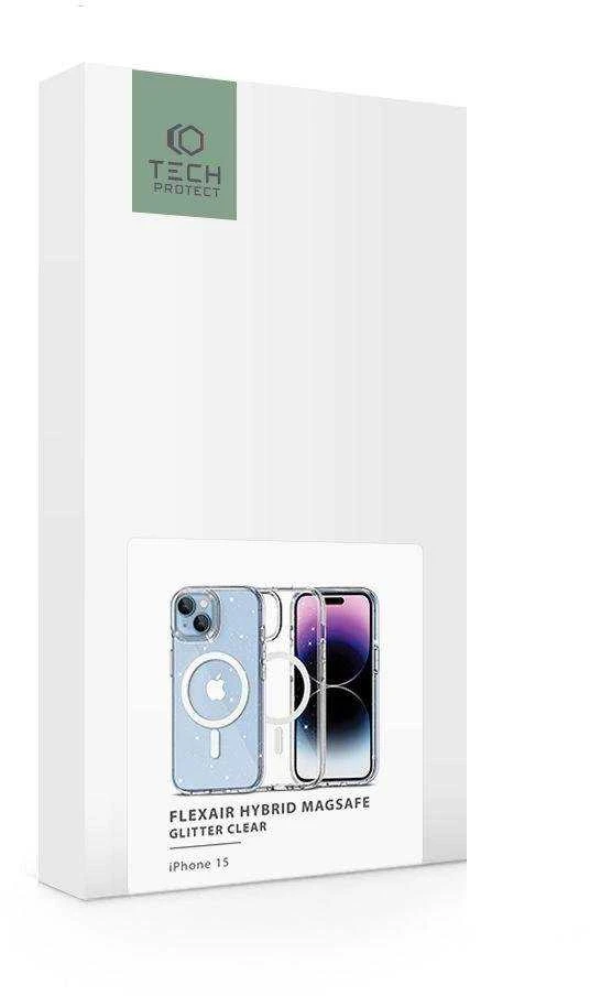 Apple iPhone 15 Tech-Protect FlexAir Hybrid MagSafe Glitter dėklas telefonui skaidrus
