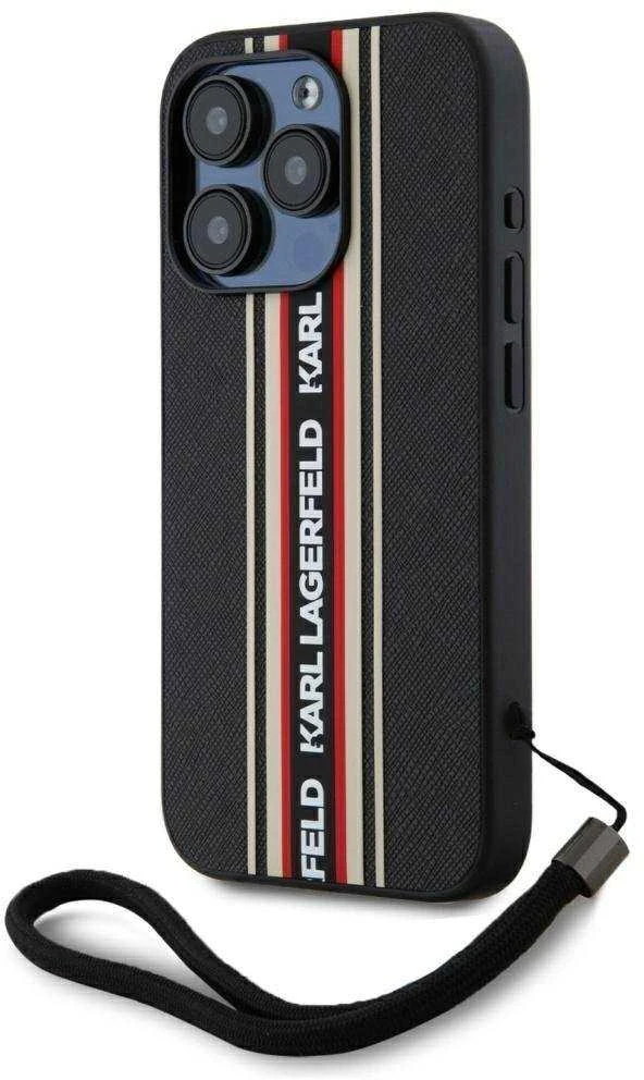 Dėklas Karl Lagerfeld Saffiano Athleisure Stripes Cord Apple iPhone 15 Pro red