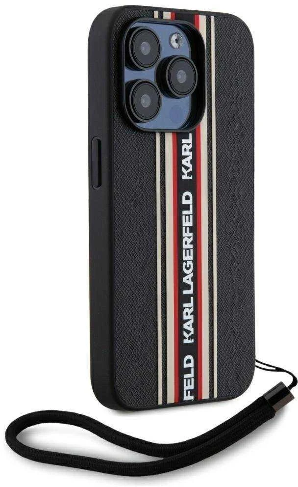 Dėklas Karl Lagerfeld Saffiano Athleisure Stripes Cord Apple iPhone 15 Pro red