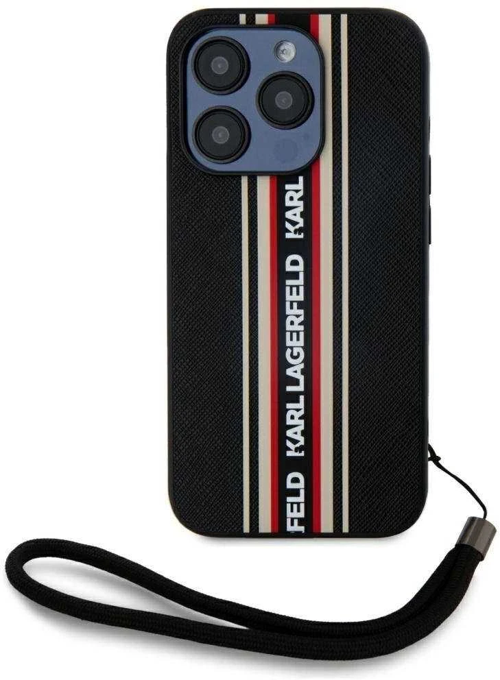 Dėklas Karl Lagerfeld Saffiano Athleisure Stripes Cord Apple iPhone 15 Pro red
