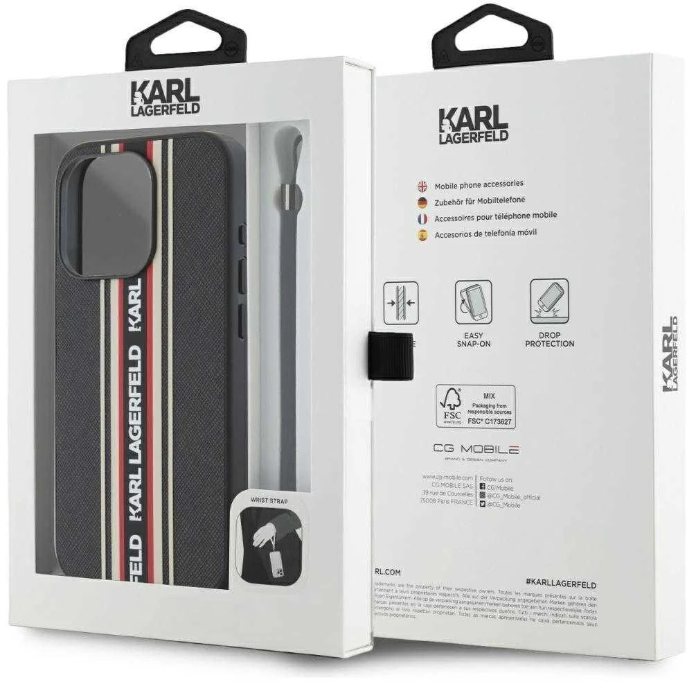 Dėklas Karl Lagerfeld Saffiano Athleisure Stripes Cord Apple iPhone 15 Pro red