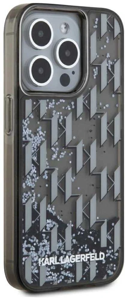 Karl Lagerfeld Liquid Glitter Monogram Gradient dėklas telefonui Apple iPhone 15 Pro Max juodos spalvos