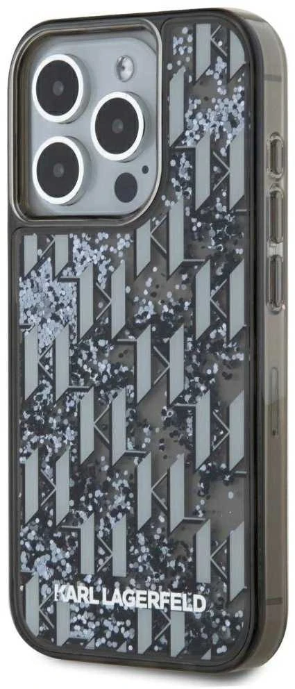 Karl Lagerfeld Liquid Glitter Monogram Gradient dėklas telefonui Apple iPhone 15 Pro Max juodos spalvos