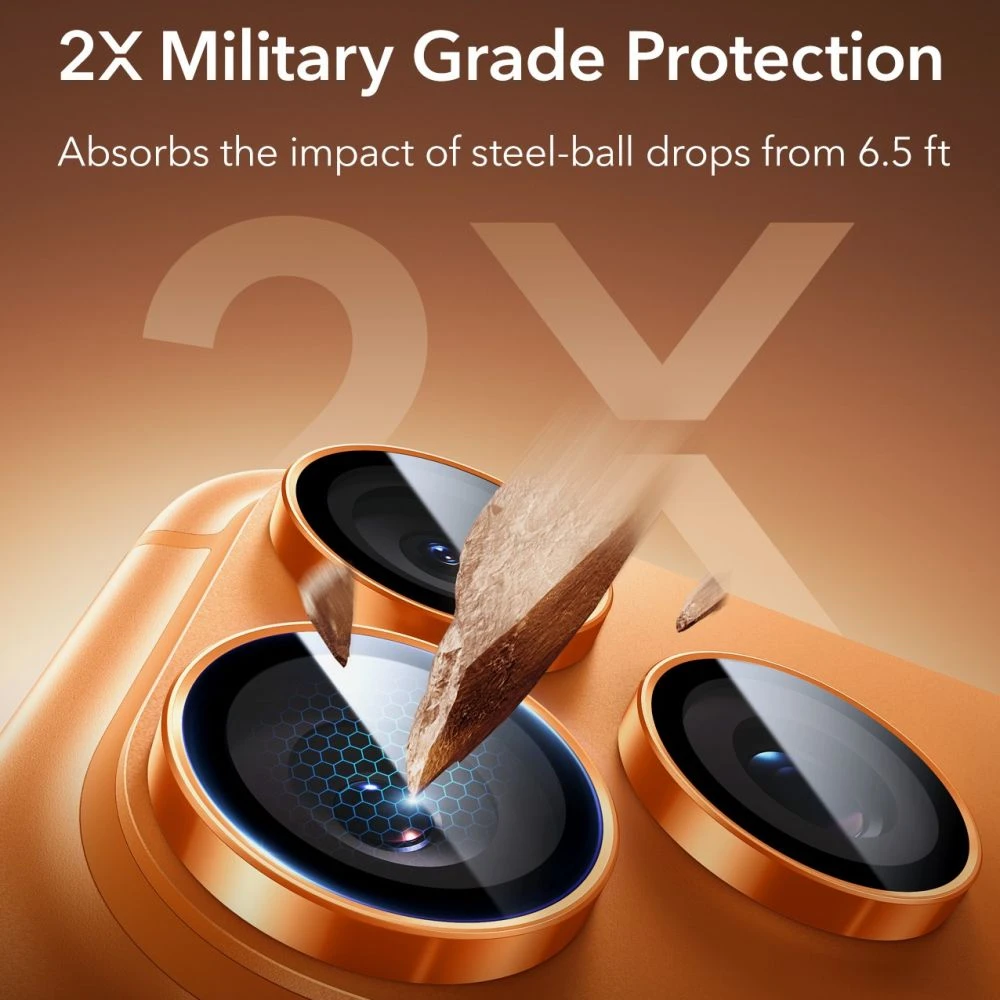 ESR Armorite Camera Lens Glass for iPhone 17 Pro / Max / 15 Pro / Max / 16 Pro / Max / 17 Pro / Max - Oranžinis